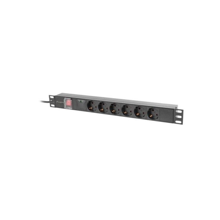 PDU Lanberg PDU-06F-0200-BK 6 Salidas Tipo F 1U Conmutado Monofásico 2m Aluminium Negro