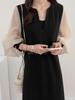 Maria Marfa Skipper Neck Dress with Sheer Chiffon Open Solid Elegant and Stylish Maxi Dress for Comfortable and Office Everyday Loose Long Long