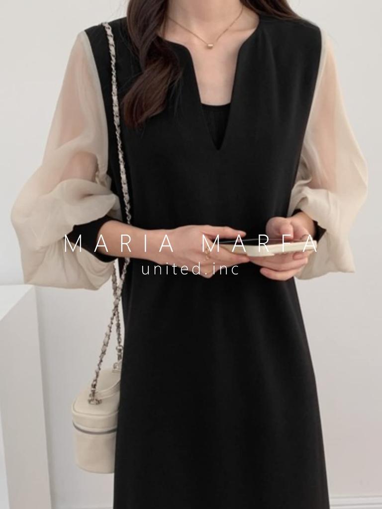 Maria Marfa Skipper Neck Dress with Sheer Chiffon Open Solid Elegant and Stylish Maxi Dress for Comfortable and Office Everyday Loose Long Long