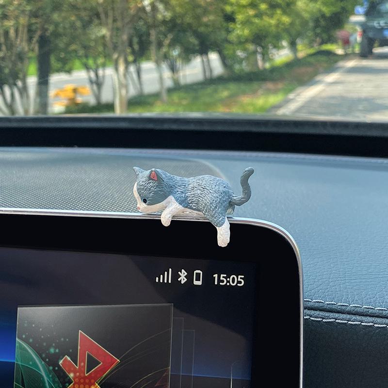 Cute Cat Car Ornaments: Sleepy Cat Console & Rearview Mirror Decoration