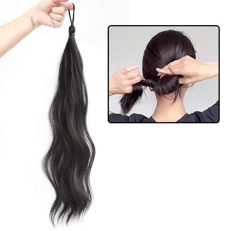 Long Wavy Braided Ponytail Headbands Women Synthetic Wigs With Rubber Bands Curly Straight Ponytail Extensions Elastic Hair Ring