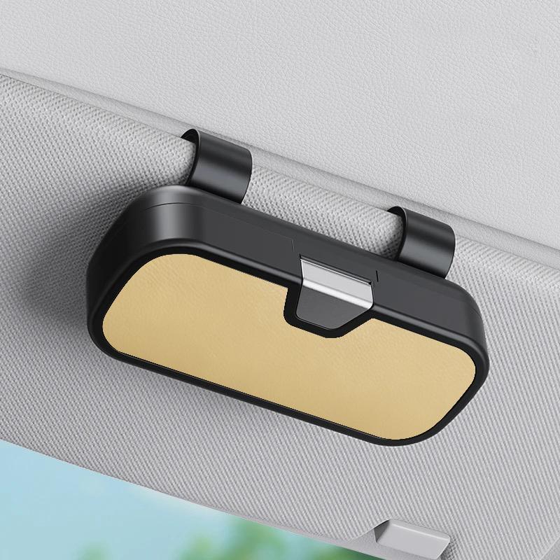

Car Visor Sunglasses Case Universal Auto ABS Eyeglasses Holder Protective Box Clip Eyewear Leather Hard Shell Storage Organizer бежевий