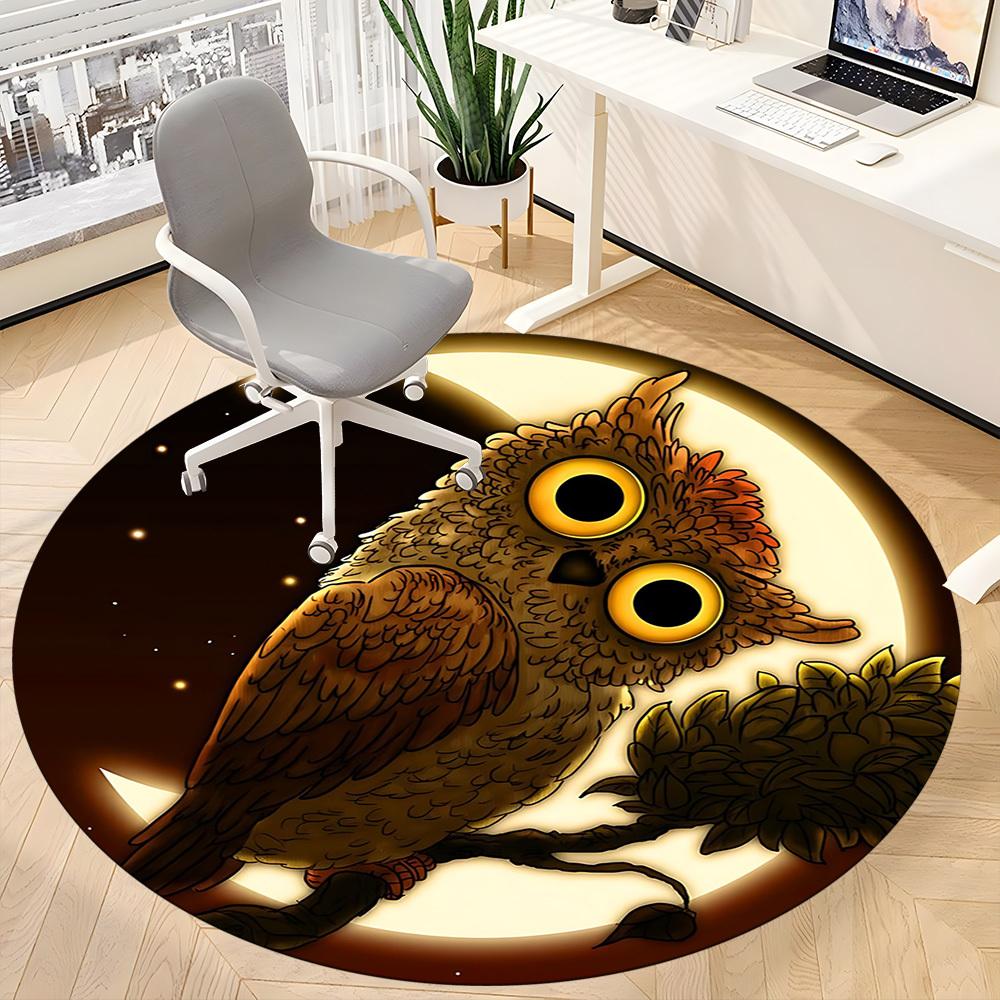 1PC Moonlit Owl Office Round Area Rug, Mat Suitable For Office, Under Office Chairs Bedroom Living Room Home Decor, Room Deco