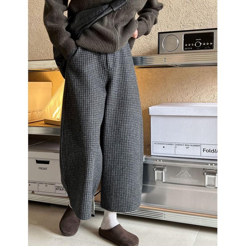 Johnature Wide-Leg Pants Women Vintage Plaid Cropped Pants Thick Casual Suit Pants For Winter