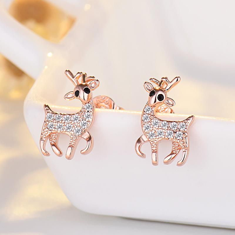 925 Silver Reindeer Antler Stud Earrings - Cute Korean Mori Style