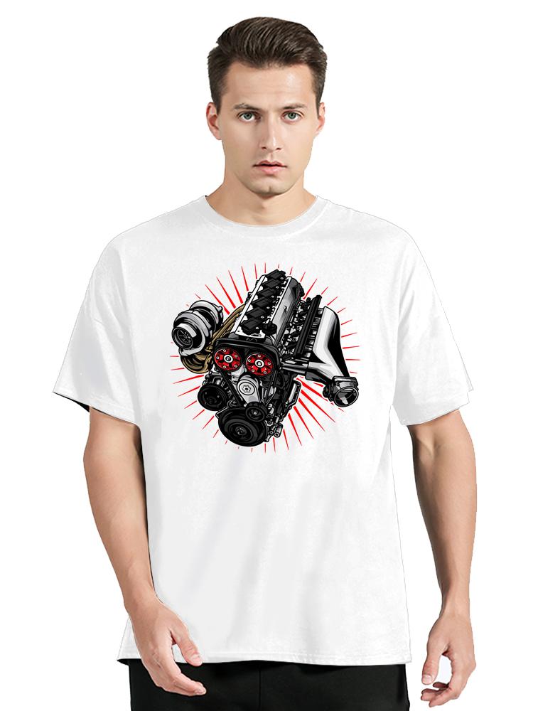 Japan Car 2JZ Engine Turbo Tuning JDM Printing T-Shirt Custom Casual Cotton O-Neck Tshirtunisex Clothing Oversized T Shirt