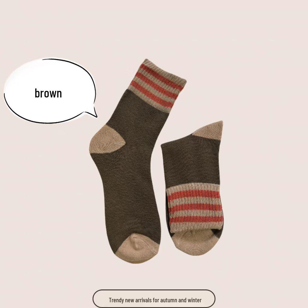 Damen Verdickte Gestreifte Mid-Calf Socken: Fleecegefütterter Frottee für Wärme, Herbst- & Winter-Retro-Woll-Design