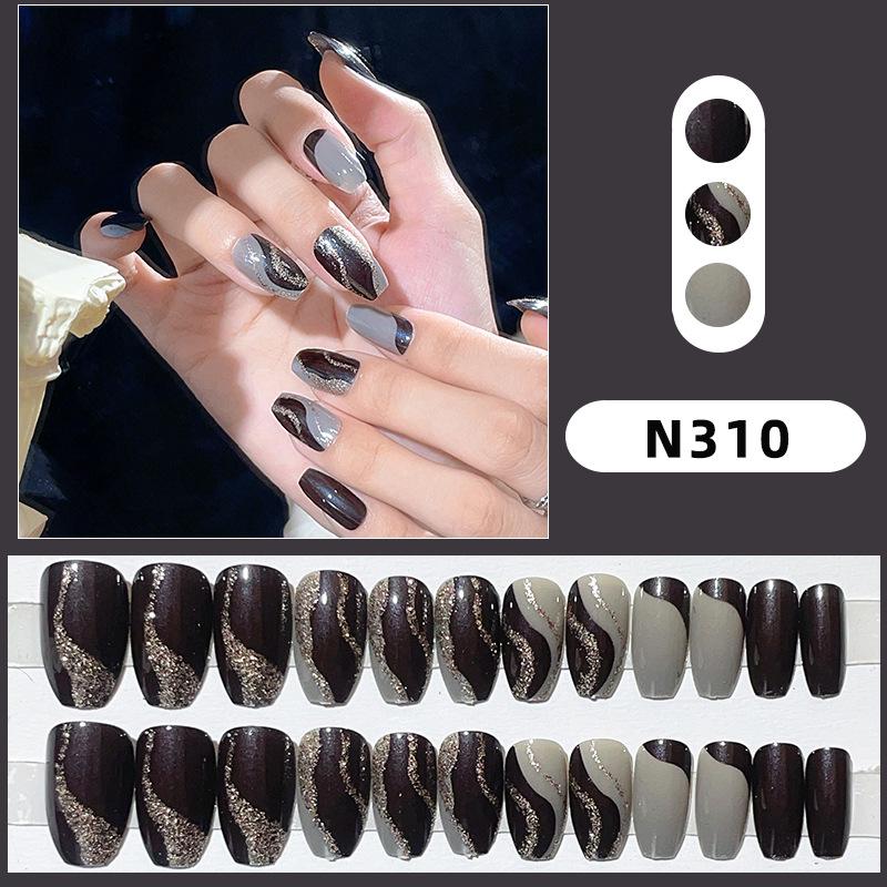 

Съемные носимые накладные ногти: Черный, Серый, Блестящий Серебристый, Волнистый стиль инфлюенсера