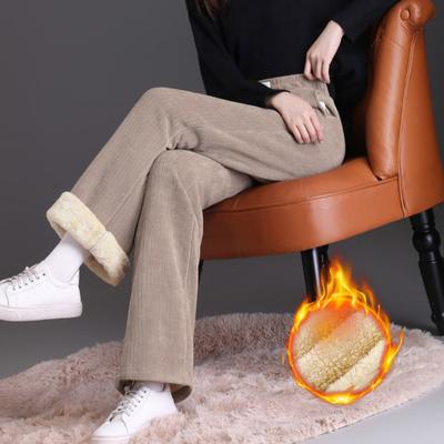 Damen Winter Warme Baggy Sweatpants High Waist Koreanische Fleecegefütterte Weitbeinige Hose Lässig Verdicken Lammflausch Gerade Pantalones