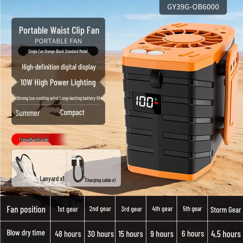 

Portable Waist-Hanging USB Fan with Large Battery and Semiconductor Cooling - Ideal for Outdoor and Construction Use 116mm x 59mm x 80mm