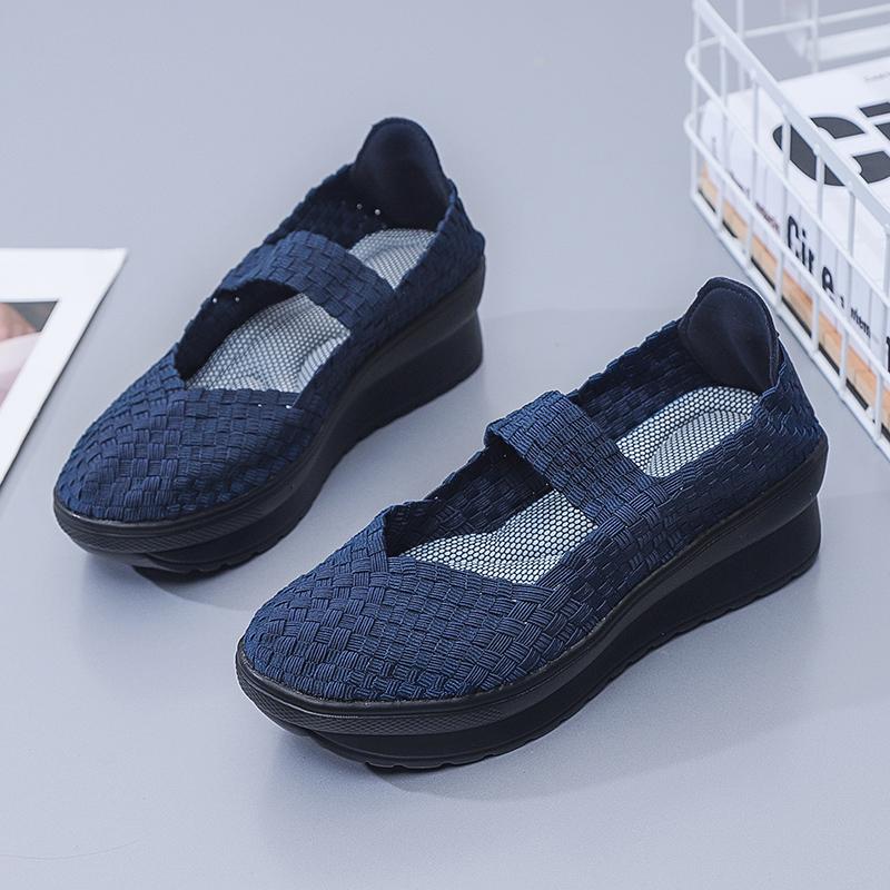 

Женская тканая обувь, летние спортивные сандалии с пышным тортом, толстой конопляной подошвой и плетением 41 темно-синий