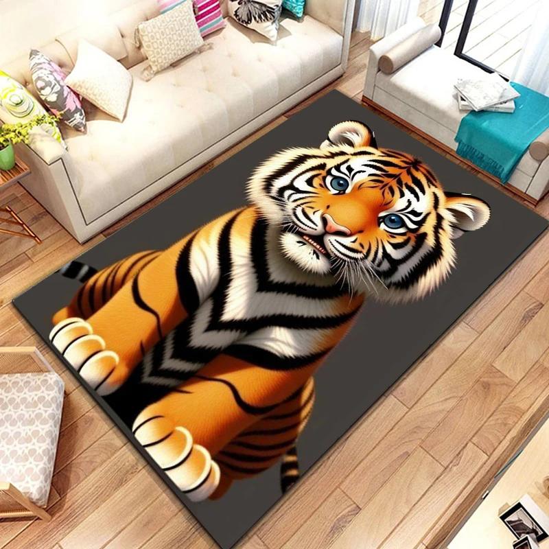 Cute Little Tiger Pattern Rug Wild Animal Carpet for Living Room Bathroom Mat Creative Doormat for Bedroom Home Decor Floor Mat