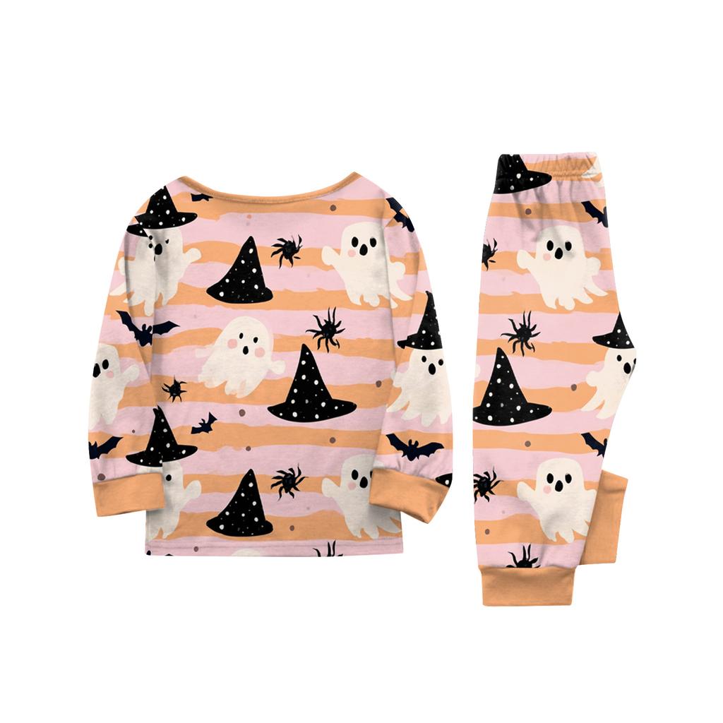 Family Matching Halloween Print Pajama Set Long Sleeve Tops and Pants for Parents and Kids