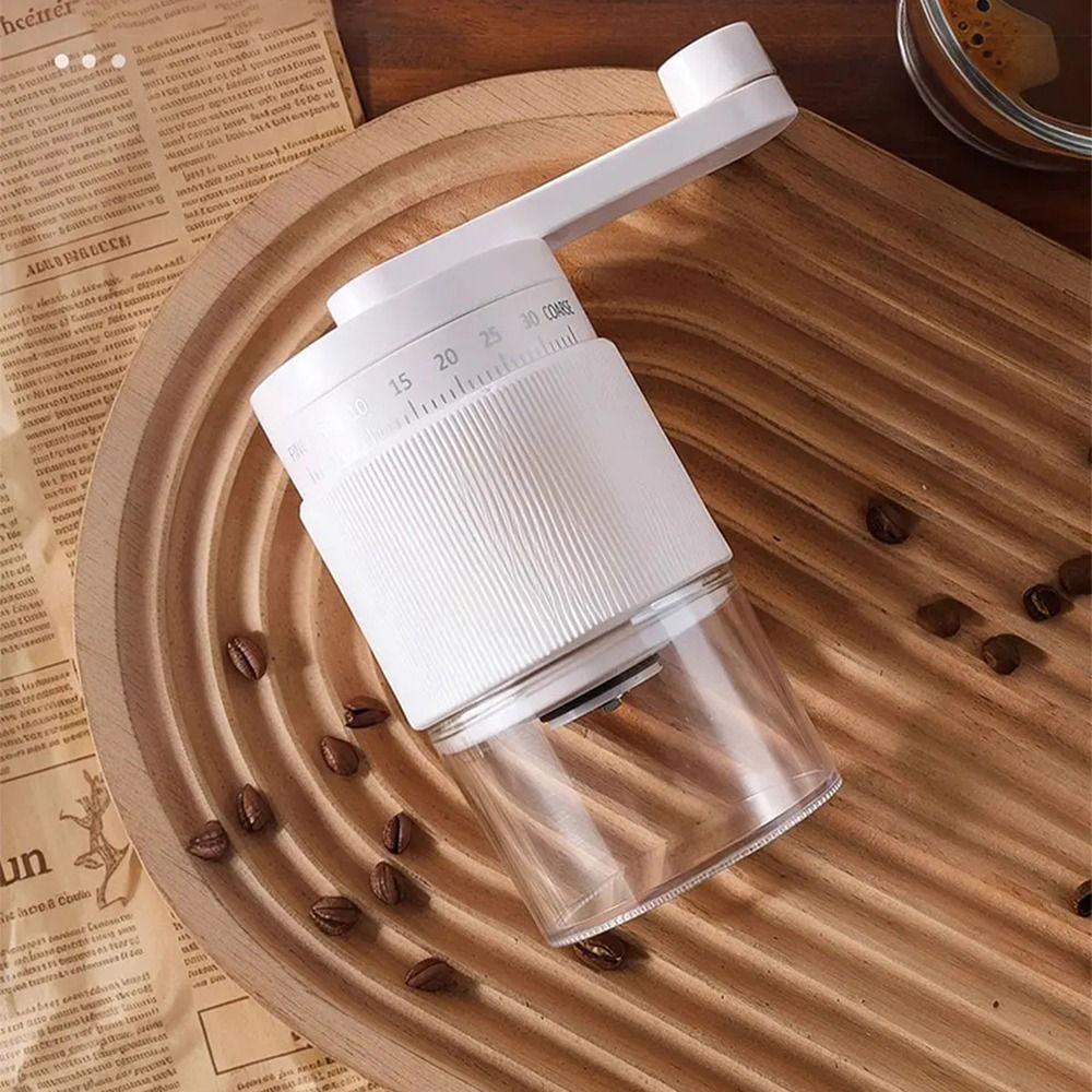 Clear Bin Coffee Bean Grinder 35-Gears Adjustable Hand-Cranked Coffee Mill Espresso Preparation