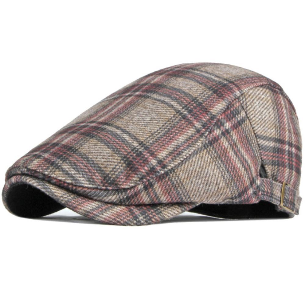 

HT4952 Beret Cap Thick Warm Autumn Winter Hats for Men Women Artist Painter Plaid Beret Hat Male Female Ivy Flat Cap Mens Beret 55-60cm Adjustable