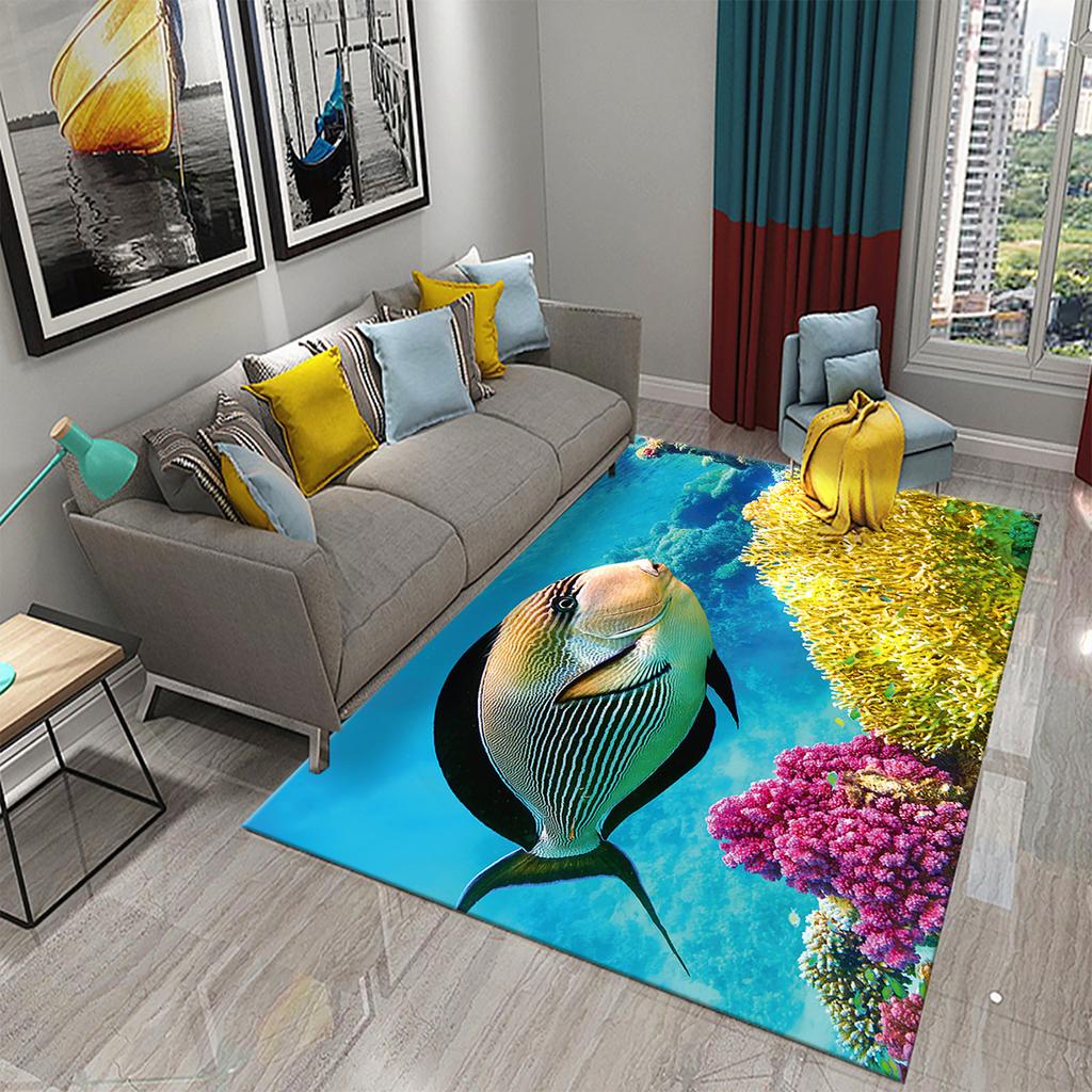 3D Hawaiian Sea Ocean Tropical Fish Carpets for Living Room Fish Animal Rugs Kids Bedroom Carpet Soft Floor Mat Parlor Decor Rug