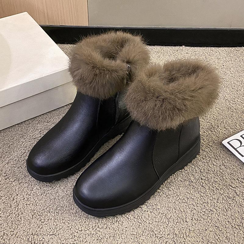

Soft leather snow boots women s 2025 new winter velvet thickened warm cotton shoes flat non-slip short tube bread shoes 40