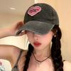 Baseball cap female cartoon love washed denim cap versatile sunshade UV protection fashion sports cap