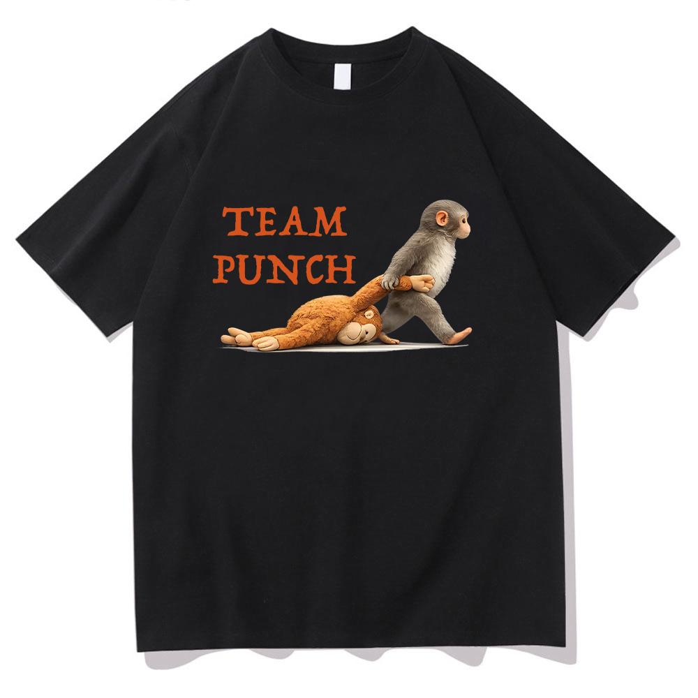 Monkey Punch Graphic T Shirts Baby Monkey Holding Plush Toy Clothing Animal Lover Cotton Tee Cute Cozy Unisex T-shirts Y2K XS чёрный