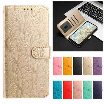 10-kolorowe etui typu flip z wytłaczanym motywem stokrotki dla Huawei P10-P50, Honor 9 Lite, Huawei Y6P, Huawei Y5 2018, Huawei P40, Huawei P20 Lite, Honor Magic7, Honor 7C...