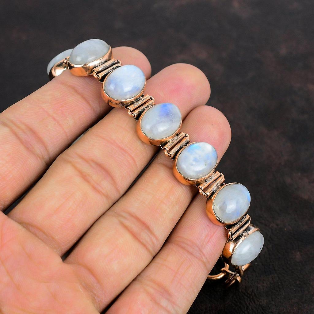 Regenbogenmondstein Armband Kupferarmband Verstellbares Kettenarmband Handgefertigt Geburtssteinarmband Kupfer Edelsteinschmuck Geschenke für Mutter