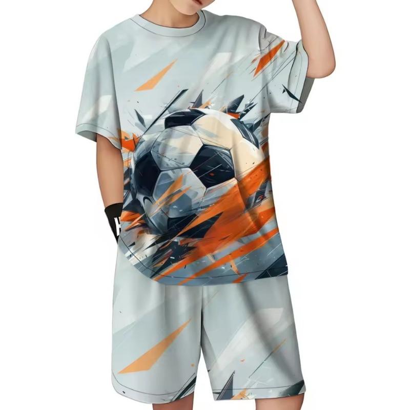 2025 Summer New Children's Set Soccer 3D Printed Children's Short Sleeve Children's Top Round Neck T-shirt Sports Jumper Childre