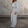 Women's 2 Piece Outfit Crop Zip Up Hoodie Wide Leg Sweatpants Set
