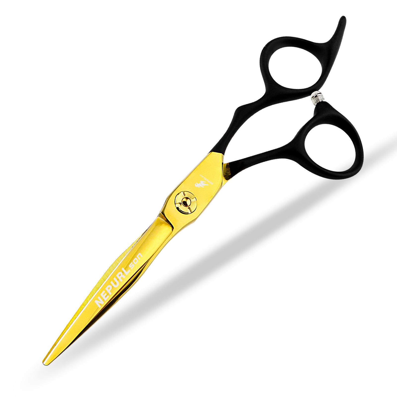 6.0 Inch Semi-Black Handle, Bearing Hair Scissors, Hair Scissors, Flat Scissors, Bangs, Scissors, Thin Scissors Golden blade with black handle flat
