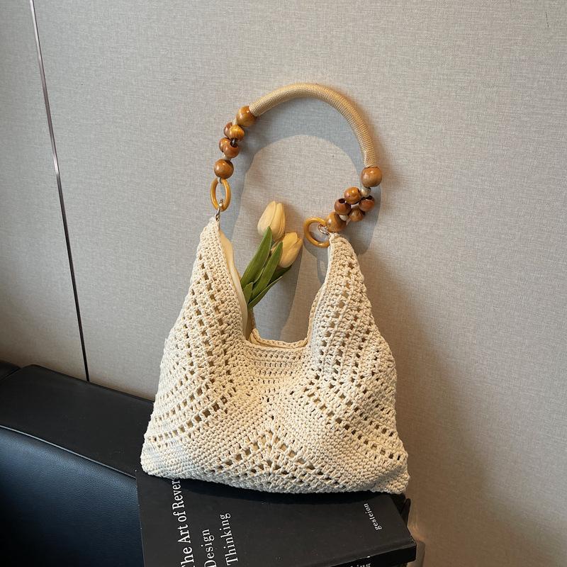 

2025 новая полая плетеная сумка-тоут большой вместимости из соломы, универсальная на плечо, подмышку, плетеная сумка женская покинуть белый