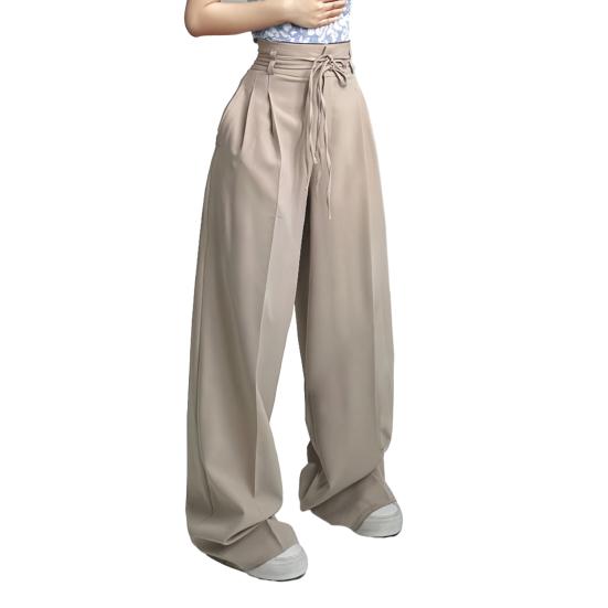 Women Long Pants Straight Wide Leg High Waist Pants Solid Color Casual OL Style Wide-Leg Suit Trousers Daily Wear