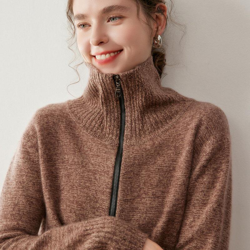 2025 Retro Cashmere Lapel Cardigan: Chunky Knit Short Zipper Sweater for Autumn/Winter
