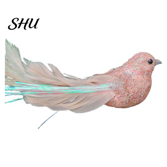 Glitter Feather Bird Ornament Sparkling Design with Clip Cute For Home Christmas Tree Decoration Festive Charm for Lightweight Plastic