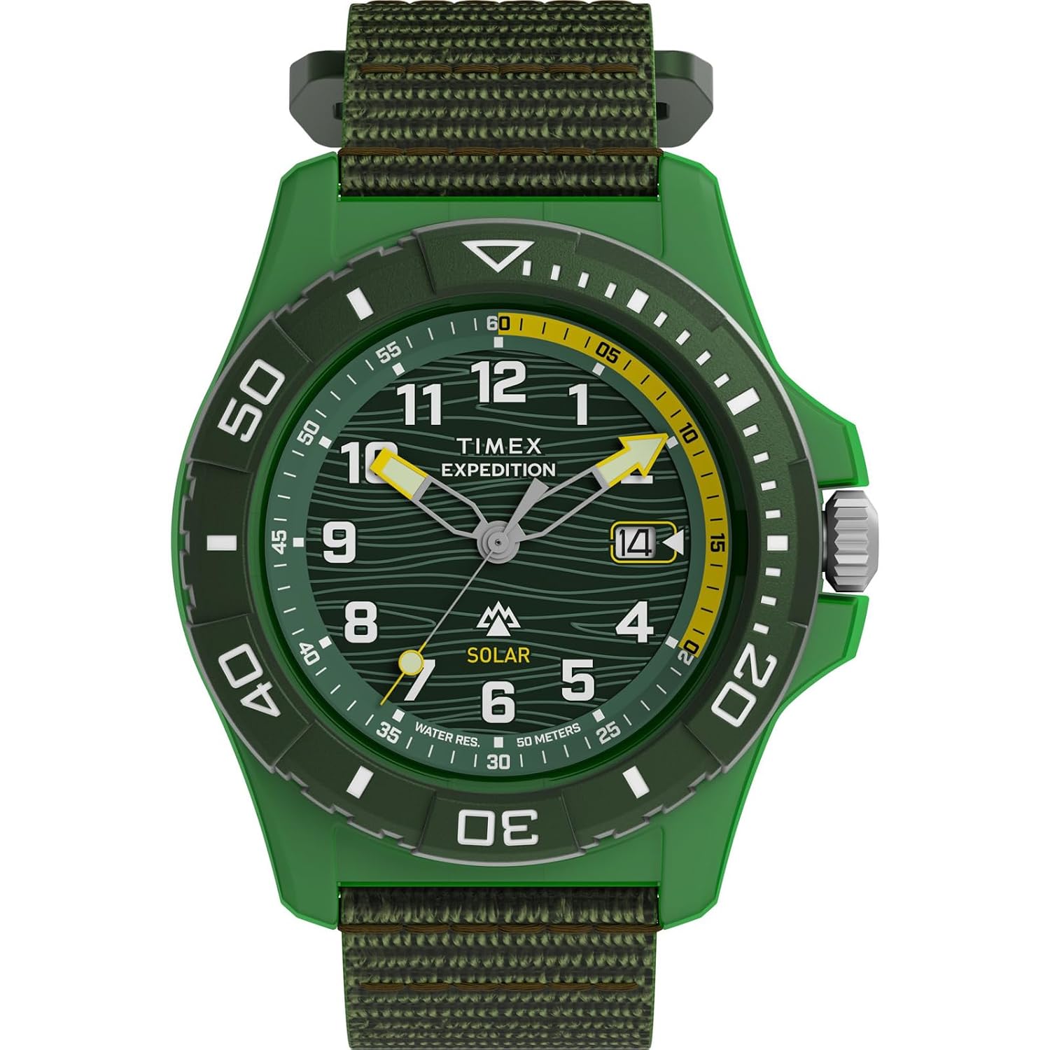 TIMEX Expedition Freedive Solar Watch Battery 5 ATM Water Resistance Mineral Glass Green Dial TW2Y61400 Mens