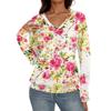 Women's Casual Fashion V-Neck Raglan Pleated Floral Print Long Sleeve Top