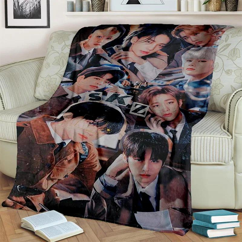 3D Kpop Stray Kids Korea Singer Blanket,Soft Throw Blanket for Home Bedroom Bed Sofa Picnic Travel Office Rest Cover Blanket Kid
