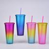 Rainbow Color Wind Double-Layer Plastic Straw Cup Matte Easy Cup Outdoor Sports Water Cup