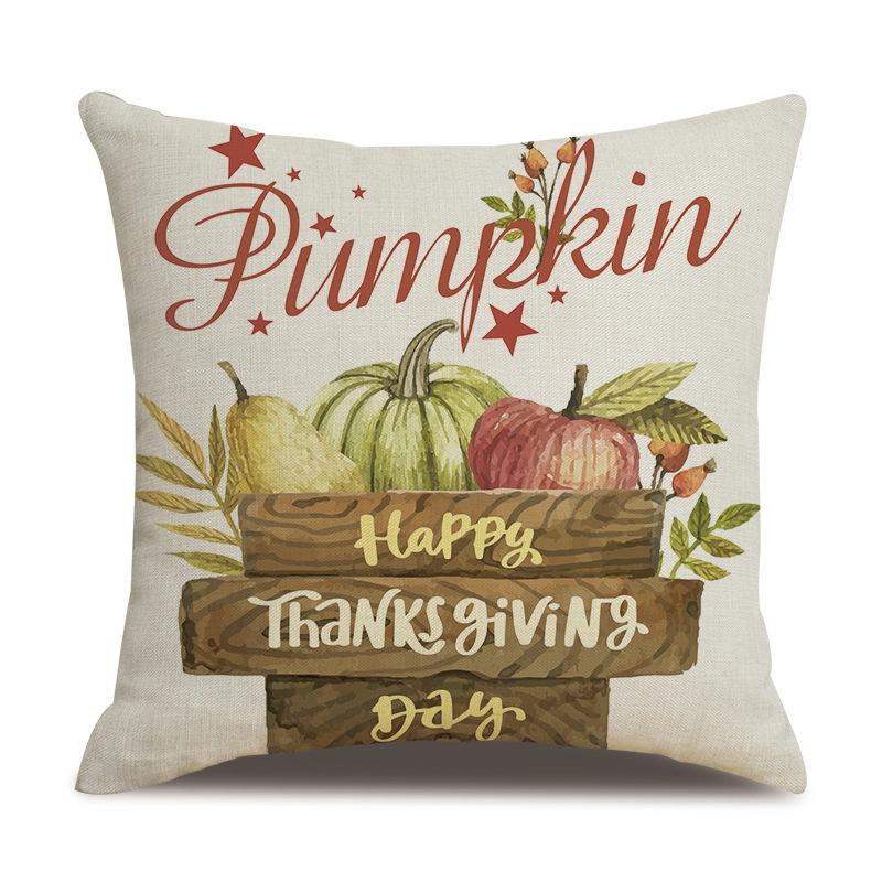 Thanksgiving Linen Pillowcase Autumn Pumpkin Print Pillow Cushion Cover