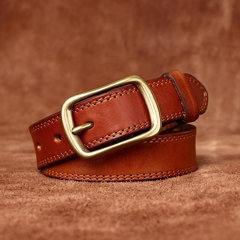 2.8CM Wide Retro Style Genuine Cowhide Leather Belt for Women - Versatile and Fashionable for Jeans