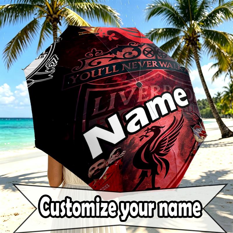 Custom Name Personalized Liverpool F.C Print Umbrella, Auto Open Close, 8‑Rib Sturdy Frame, Commute Camping Hiking Use, Birthday Gift