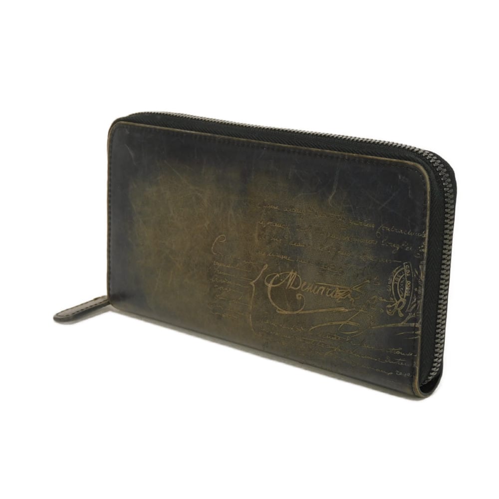 Used 11828 Itauba Scritto Long Zip Wallet 7940 Old Logo Black Zip Around Calligraphy Nero Grigio Men's from Japan