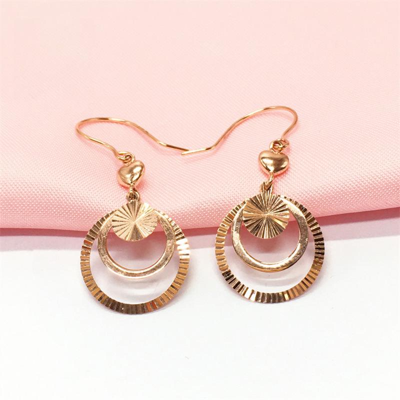 Exquisite Russian 585 Purple Gold Earrings Rose Gold Plated Premium Shiny Circle Large Color Gold Ear Hook Earrings Women