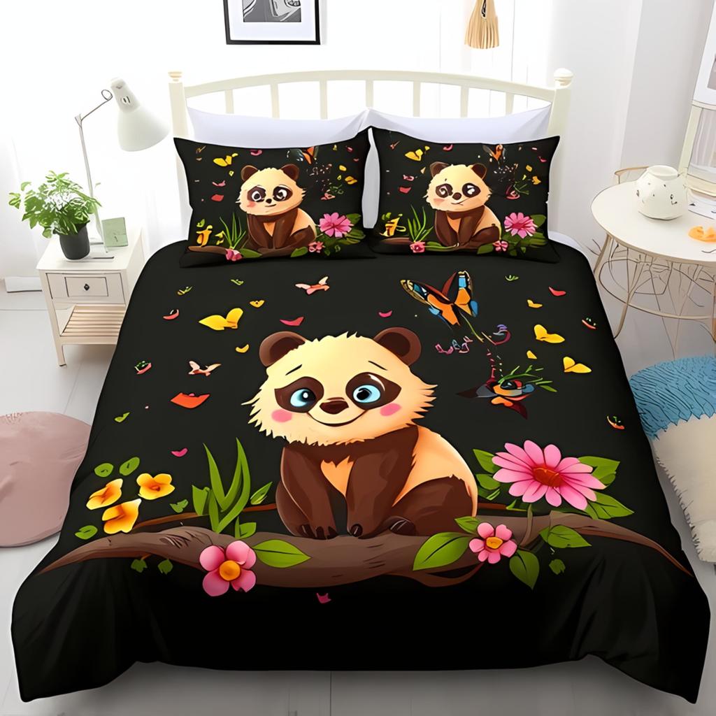 Bettdecke Cartoon Panda Niedlich Liebe Englischer Panda Digitaldruck Bettwäsche Set Geeignet Kinder Kinder Und Erwachsene