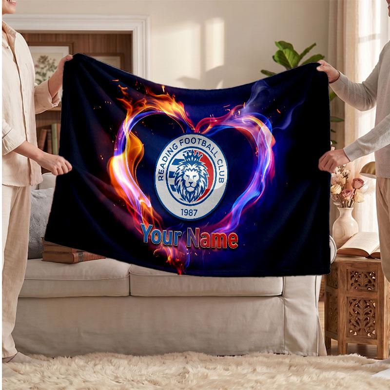 Reading FC Personalized Fleece Blanket With Football Logo, Custom Name Text Soft Warm Home Throw Blanket