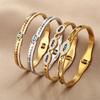 Stainless Steel Turkish Lucky Evil Eyes Open Bracelet For Women Gold Plated Crystal Zircon Open Bangle Party Waterproof Jewelry