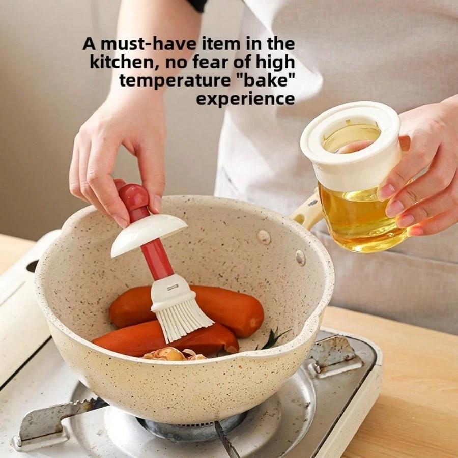 Practical 2-in-1 Oil Brush Bottle Oil Pot Sauce Vinegar Bottle Silicone Oil Brush Temperature Resistant Oil Bottle