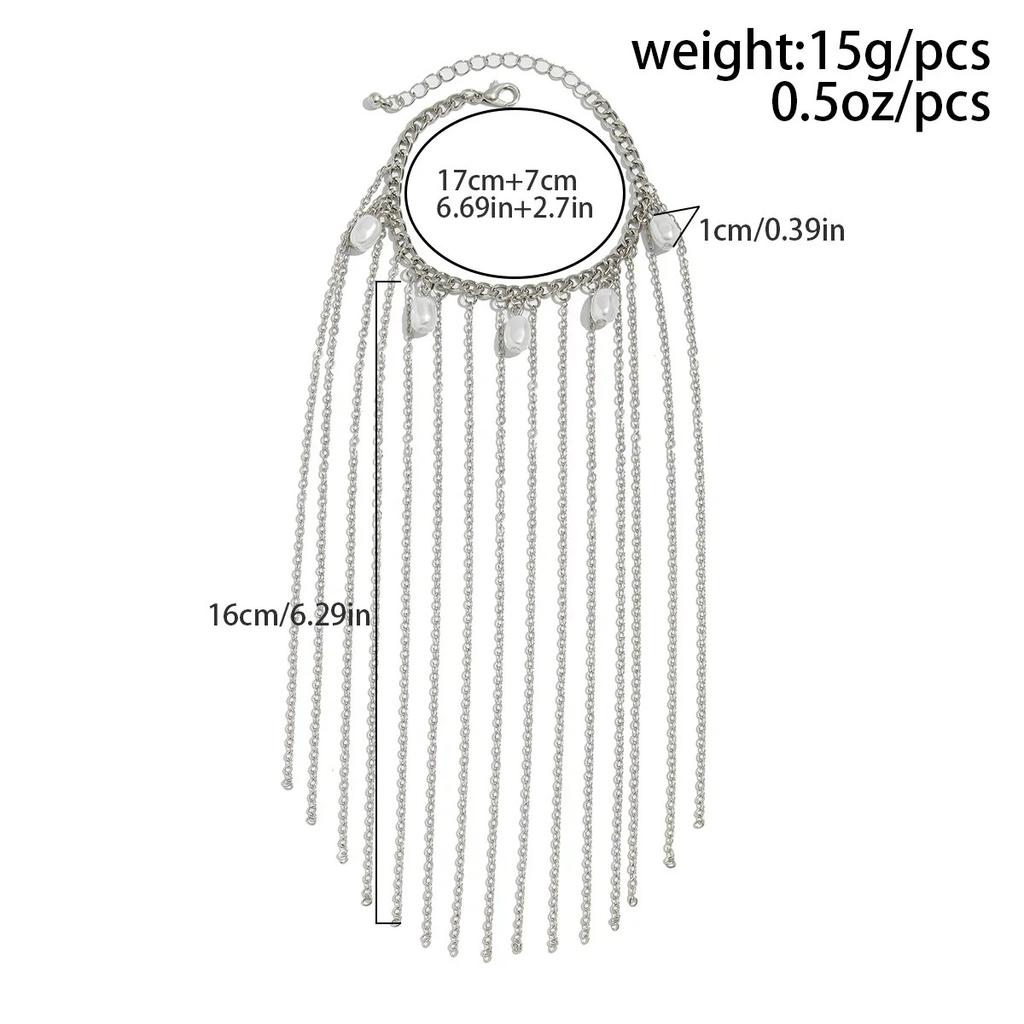 Creative Pearls Long Tassel Simple Handmade Chain Bracelet for Women Unique Temperament Metal Bracelets Charm Jewelry