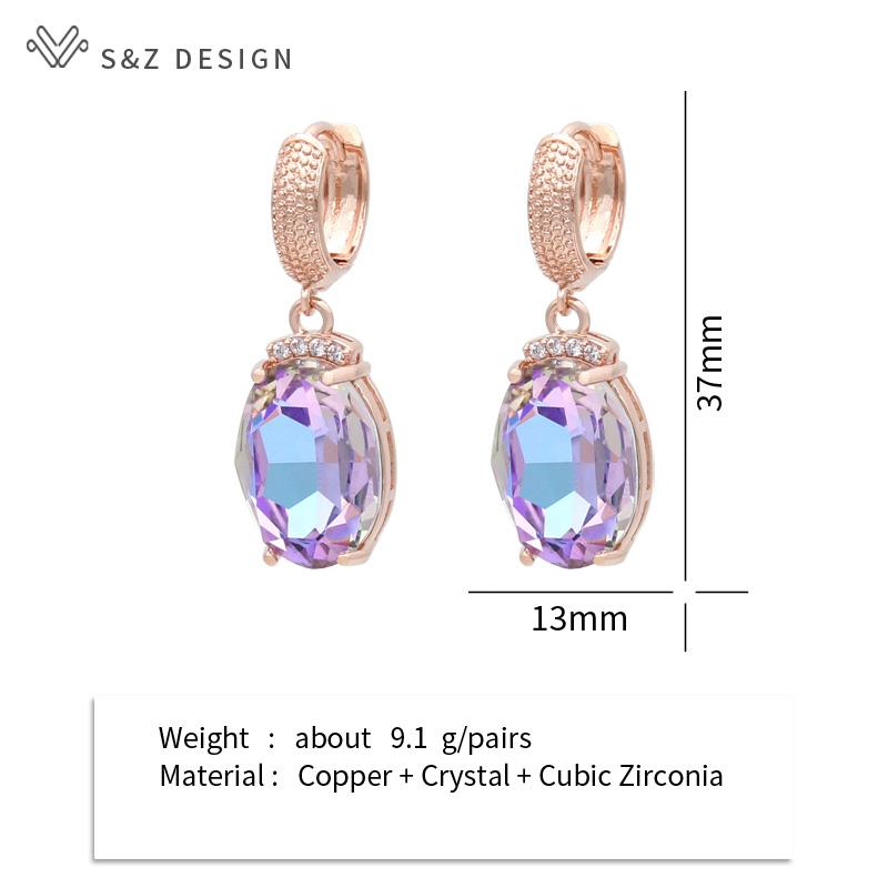 Fashion Large Oval Crystal Drop Earrings For Women Wedding Elegant Rose Gold Color Cubic Zirconia Eardrop Jewelry
