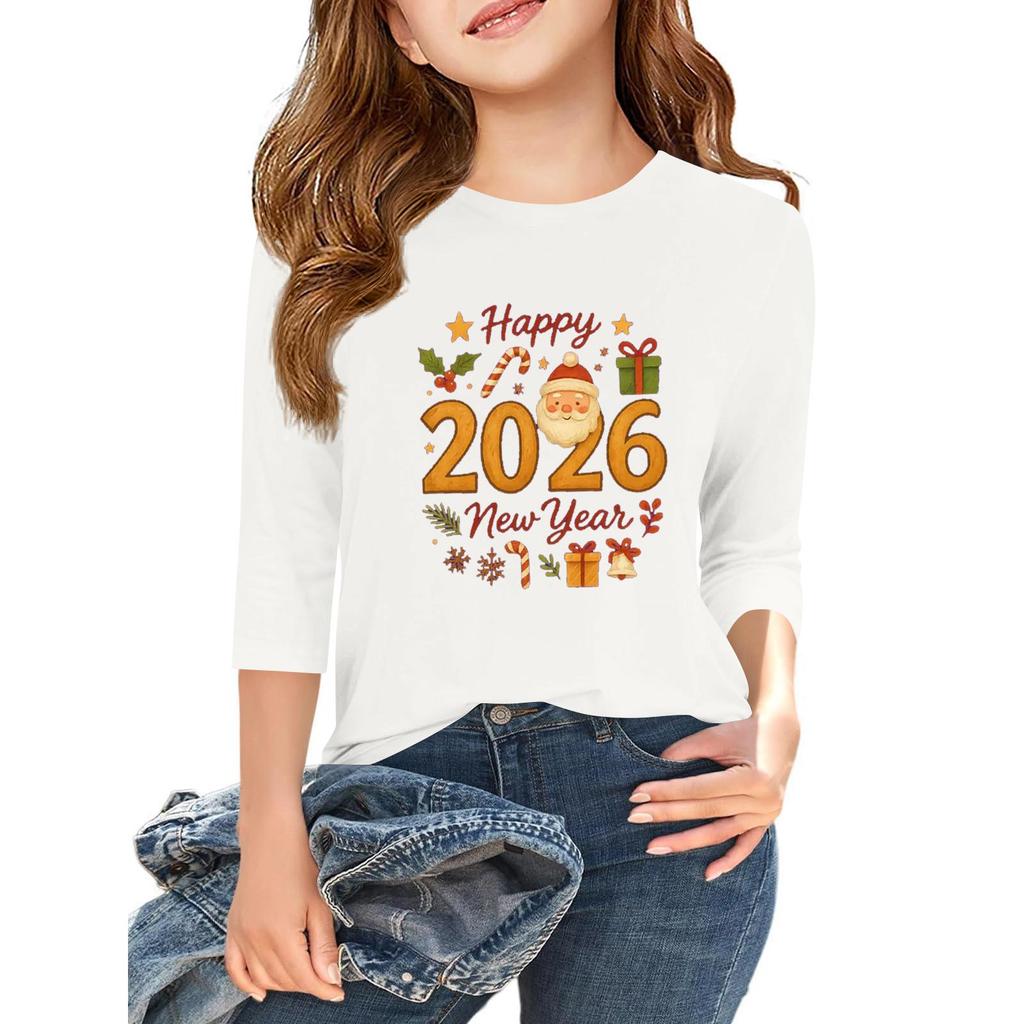 Tricou casual cu mâneci 3/4 pentru copii, cu gât rotund și imprimeu pentru Ziua Independenței