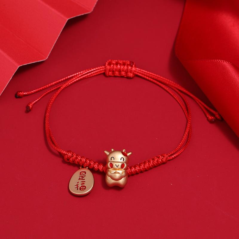 Hand-woven Natal Year Red Rope Lucky Cow Bracelet Female Lucky Calf Zodiac Hand Rope Versatile Retro Couple Jewelry