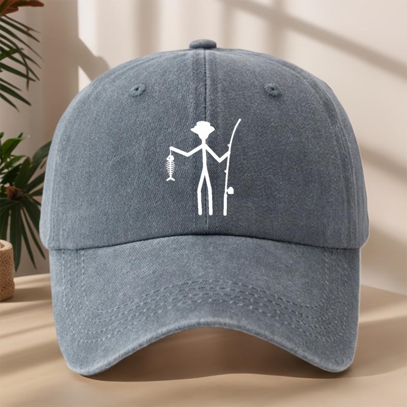 Creative Design Fishing Print Baseball Cap Classic Washed Vintage Duckbill Hat Soft Comfortable SweatAbsorbing Breathable Hat O